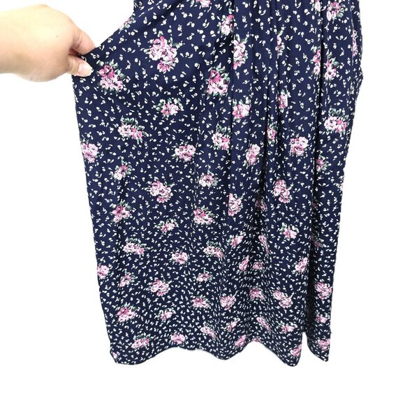 VTG 80S Navy Pink Polka Dot Puff Sleeve Tradwife Maxi Secretary Maxi Dress - Picture 5 of 13